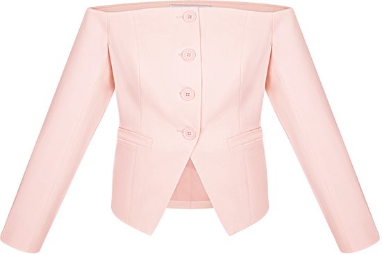 Gimme - Off-Shoulder Blazer Top – Asymmetrische Top met Kraag – Eigentijds Geweven Shirt met een Gedurfde Twist - Roze - Maat S