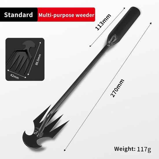 Onkruid Wieden Tool - Hand Wieden Graven - Tuinonderhoud - 4 Scherpe Tanden - 30 cm - Zwart — afbeelding 3