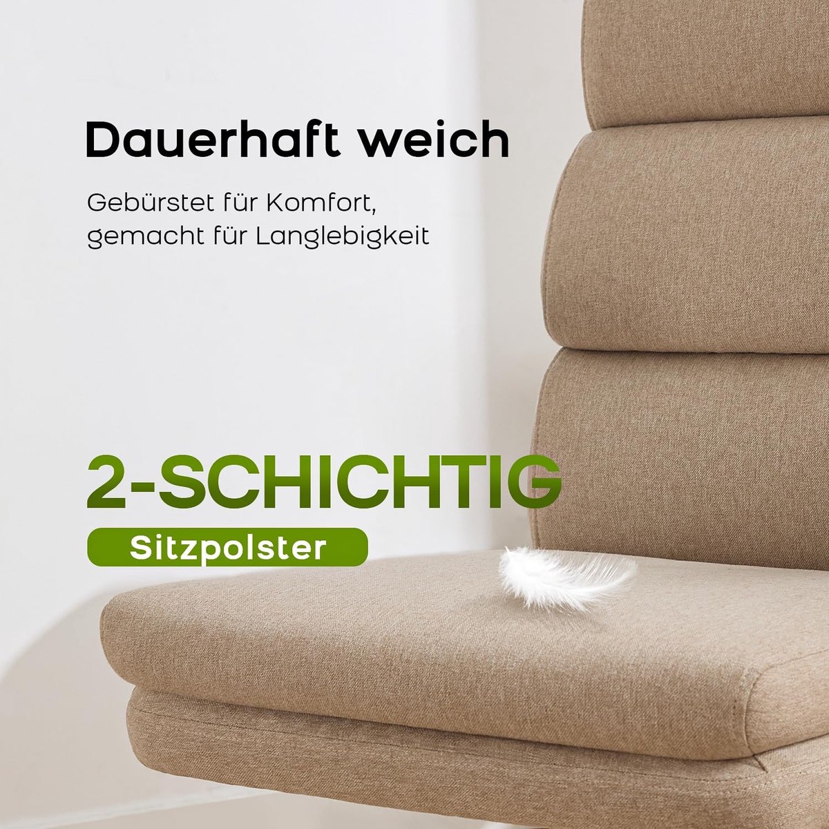 Ergonomische Bureaustoel House&Garden – 3-Zone Rugondersteuning (Nek, Rug & Lenden), Verstelbare Hoogte, Opklapbare Armleuningen, Ademend Stof, Draaistoel voor Home Office & Kantoor tot 150 kg – Beige