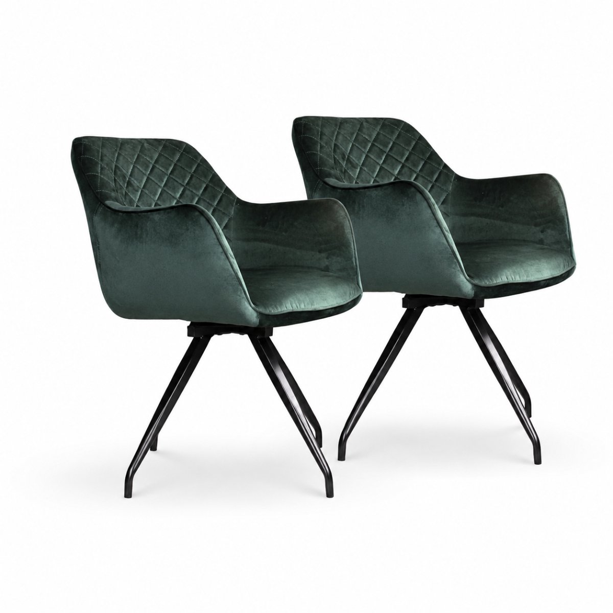 DS4U® - Romy eetkamerstoel - Set van 2 - Donkergroen - Met armleuning - Velvet - 360 draaibaar