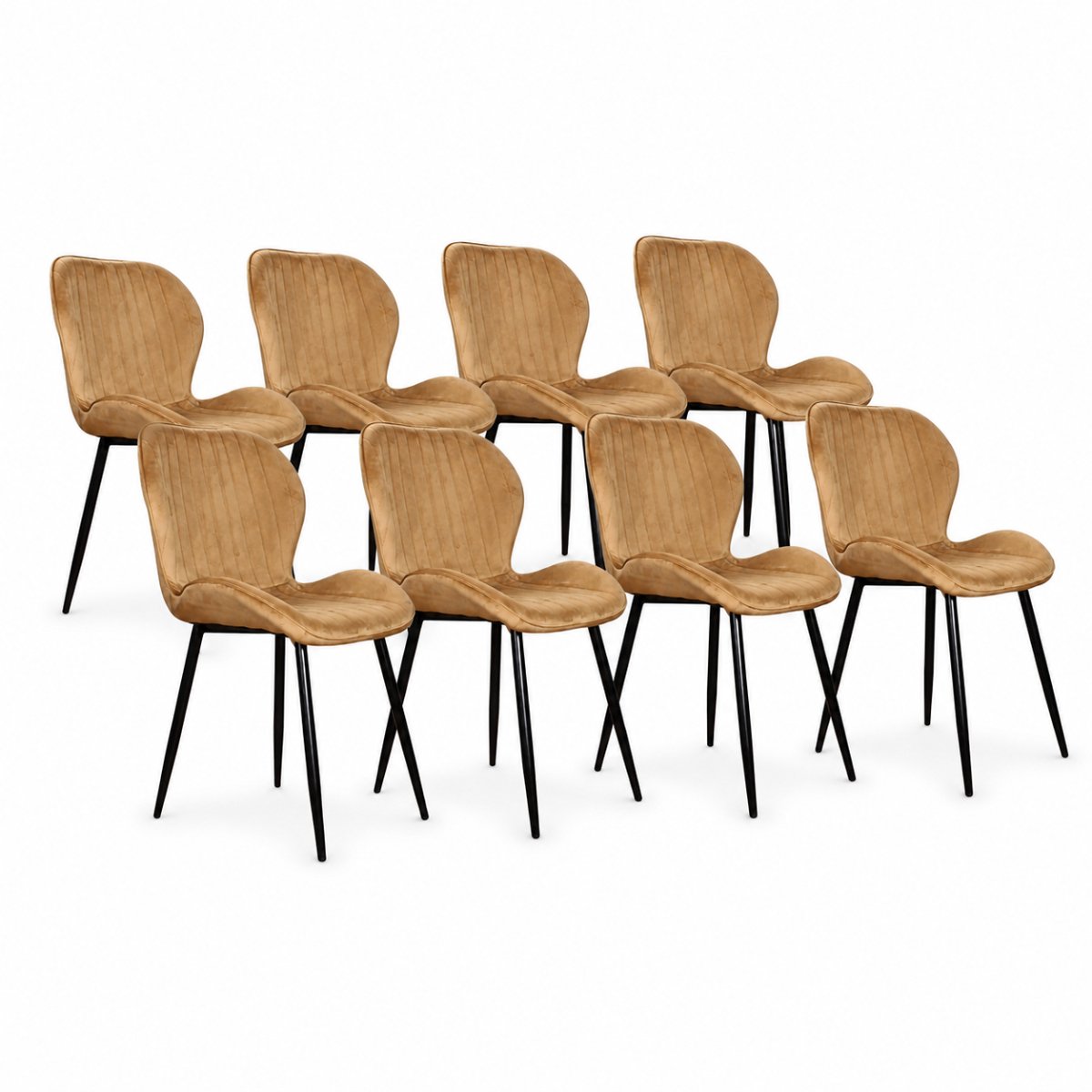 DS4U® - Giulia eetkamerstoel - Set van 8 - Goud/geel - Velvet - Zwart metalen poten