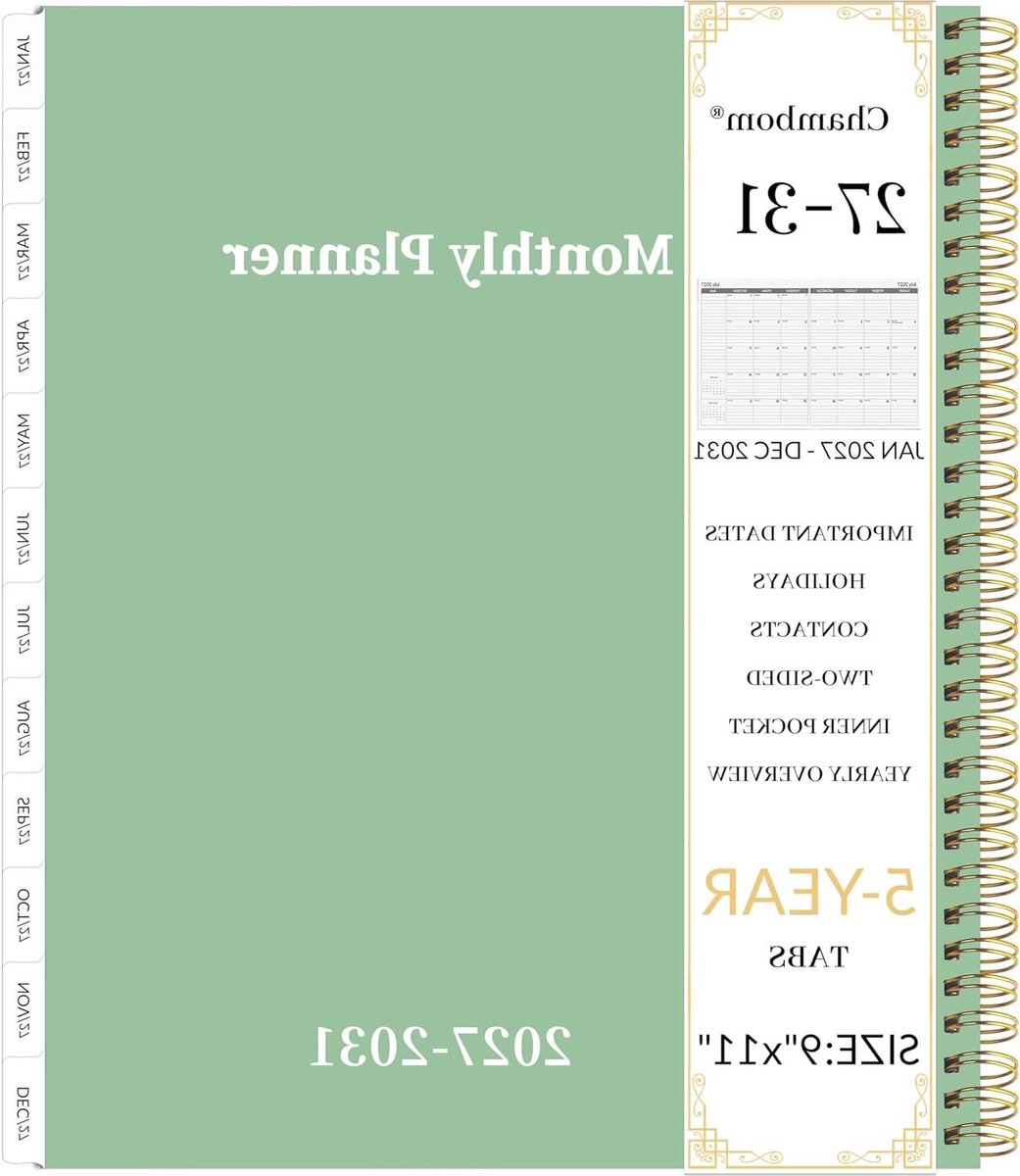 Maandplanner 5 Jaar - Kalender Planner - Planning Maken - Met Tabbladen - 9 x 11 Inch - Groen