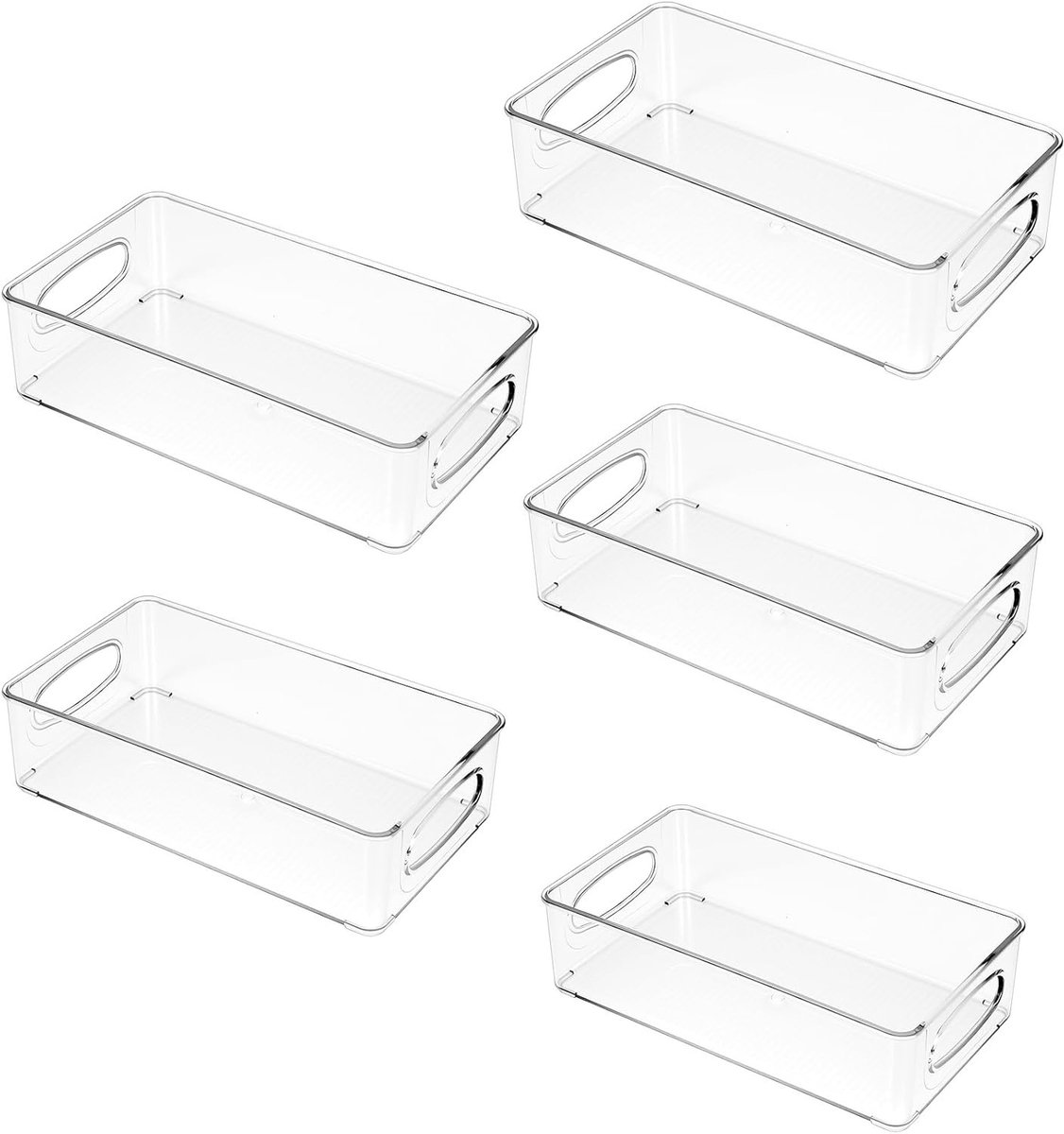Set van 5 Stapelbare Opbergdozen voor de Koelkast - Transparante Organizer voor Groenten, Voedsel en Pantryopslag, Diverse Maten