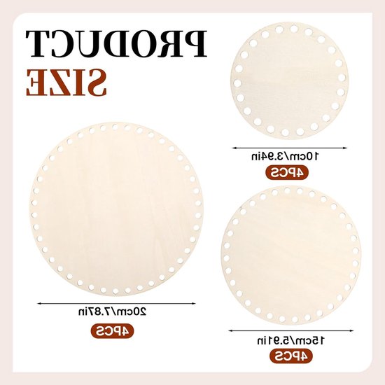 12 Stuks Zakbodem voor Haken - Gehaakte Mandbodem Ronde Set 10/15/20 cm - Mand, Woondecoratie, DIY Knutselen, Weefbenodigdheden — afbeelding 5