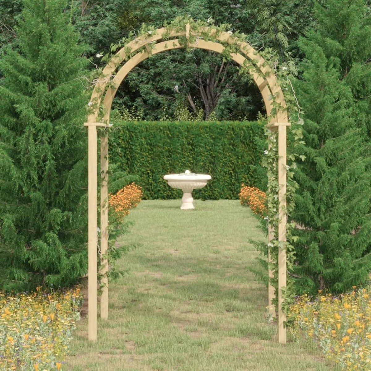 Rozenboog Tuinboog - Klimhulp Hekwerk - Decoratieve Entree - Massief Grenenhout - 141x97x243 cm - Groen