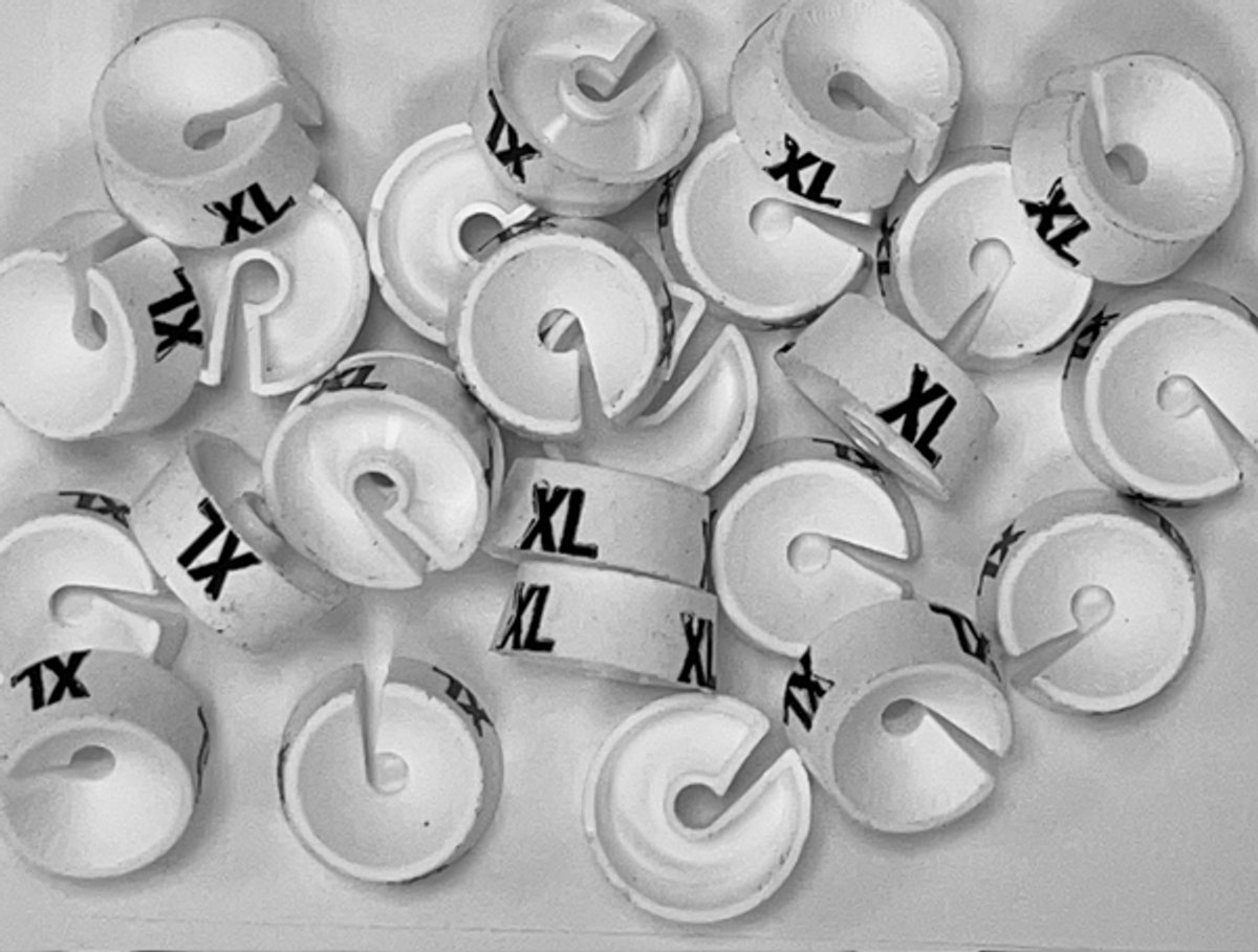 Bleijenberg Maatdopje maat XL wit - Maataanduiding voor kledinghangers per 25 stuks - Maatringetje Ø 20 mm - Kledinghangers - Kleerhanger - Kapstok - Mark-Brics - wisersizer