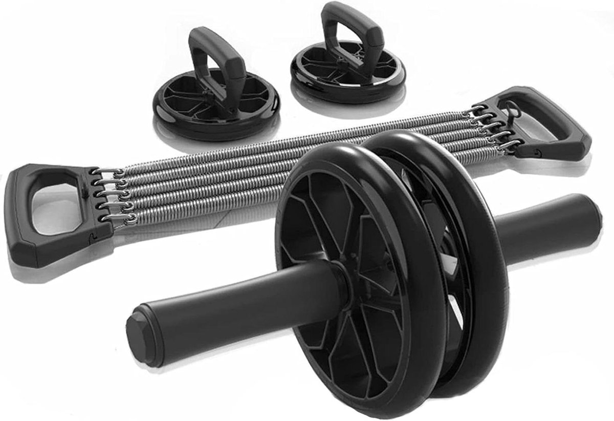 Buikspierroller Set - Core Trainer - Kracht Training - 4-in-1 Functionaliteit - Complete Set - Zwart