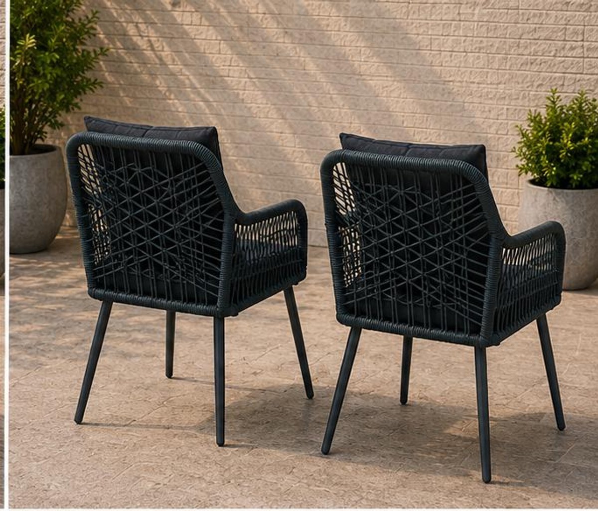 Tuinstoelen Set van 2 54x62x81 cm – Aluminium Rope Dining Stoelen met Zit- en Rugkussens – Weerbestendige Terrasstoelen voor Tuin, Balkon en Veranda – Antraciet/Grijs – Mobili Bella