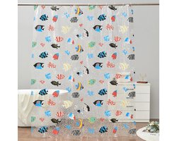 Douchegordijn Voering - Waterdicht Gordijn - Badkamer Decoratie - Tropisch Vis Design - 198 x 182 cm - Transparant