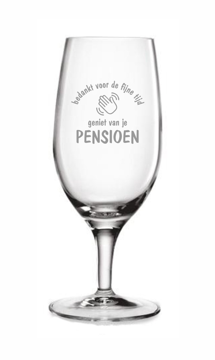 bierglas - cadeau van glas - speciaal glas - pensioen - graveren - uniek cadeau - cadeau voor pensionado - kado - glas gravering