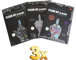 Pleur Op Ik Kleur Set! 3 Brutale anti stress kleurboeken volwassenen classic, surreal, urban - Als alles even k*t is - 82 rauwe kleurplaten, 164 vragen - f*ck it krasboek - kleuren, frustratie loslaten, invulboek, scheuren - donkere humor cadeau gift