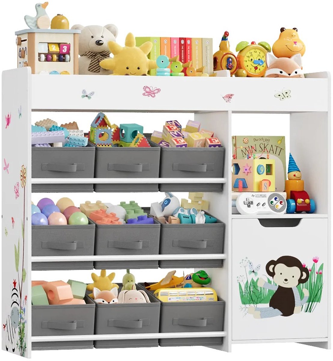 CINK Kids Living® Speelgoedkast met 9 Opbergbakken en Kastdeur – Kinderkast Opbergen – Speelgoed Organizer Kinderkamer – Wit – 90 x 80 cm