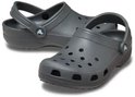 Deux sabots Crocs gris avec sangle de port au talon et trous d'aération sur le devant.