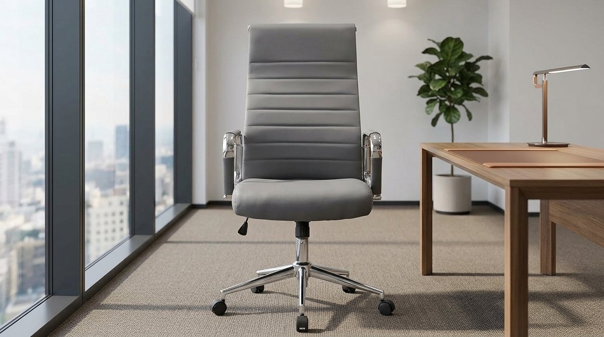 Bureaustoel Ergonomisch Grijs Kunstleer - House&Garden Columbus Luxe Directiestoel - Verstelbare Kantoorstoel met Armleuningen, Hoge Rugleuning, Kantelfunctie, Draaibaar, Belastbaar tot 135 kg