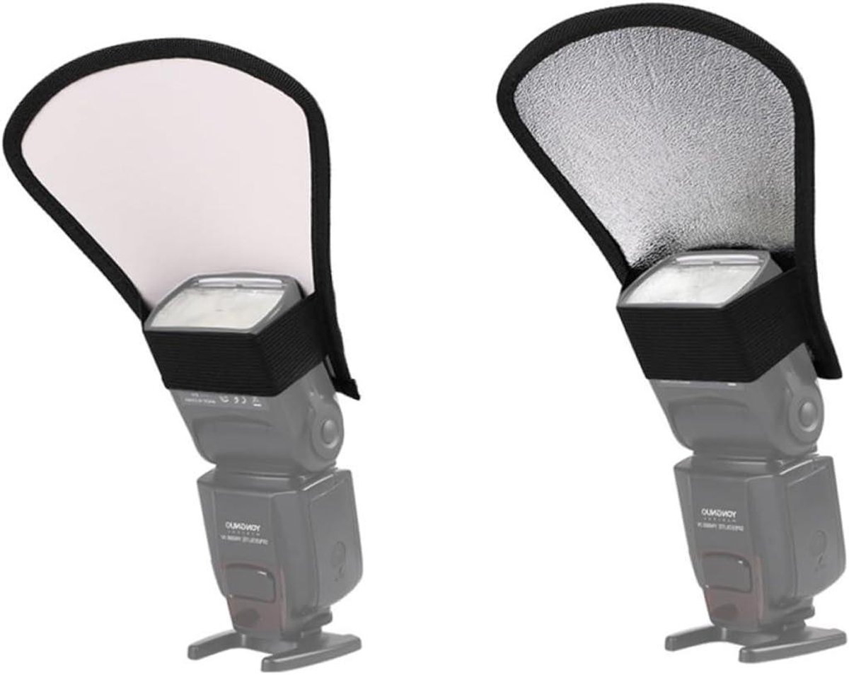 Camera Flash Diffuser - Softbox Light Reflector - Fotografie Belichting - Dubbelzijdig Reflecterend - 20 x 18.5 cm - Wit/Zilver