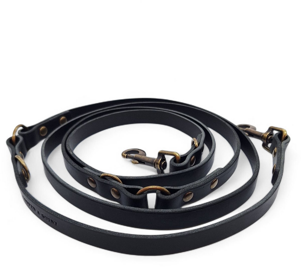 Cooper & Quint Switch Verstelbare Leren Hondenriem - Zwart - 2cm - Oud Messing