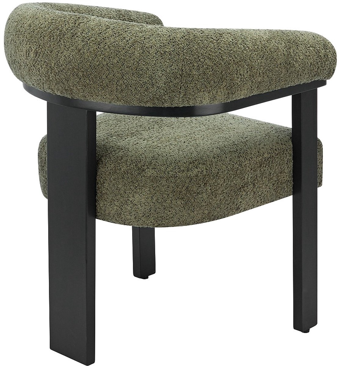 Vente-unique Set van 6 stoelen met armleuningen van boucléstof en zwart rubberhout - Kaki - LIVELIA