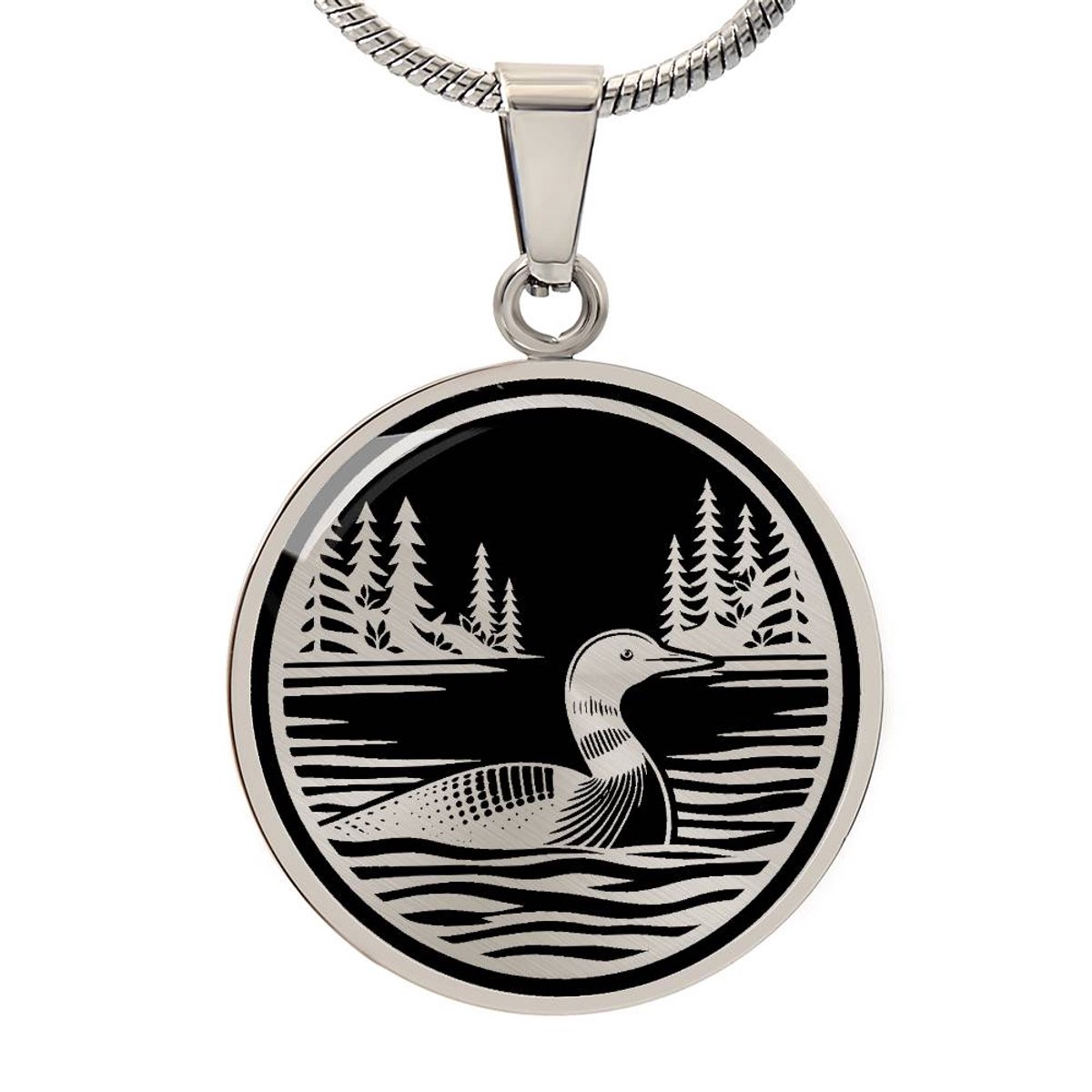 Symbolic Gifts - Fuut In Meer Ketting Zilver Kleurig Waterproof Loon Lake Hanger - Premium Stainless Steel - Sieraad Cadeau - Verstelbaar 45 - 56 cm