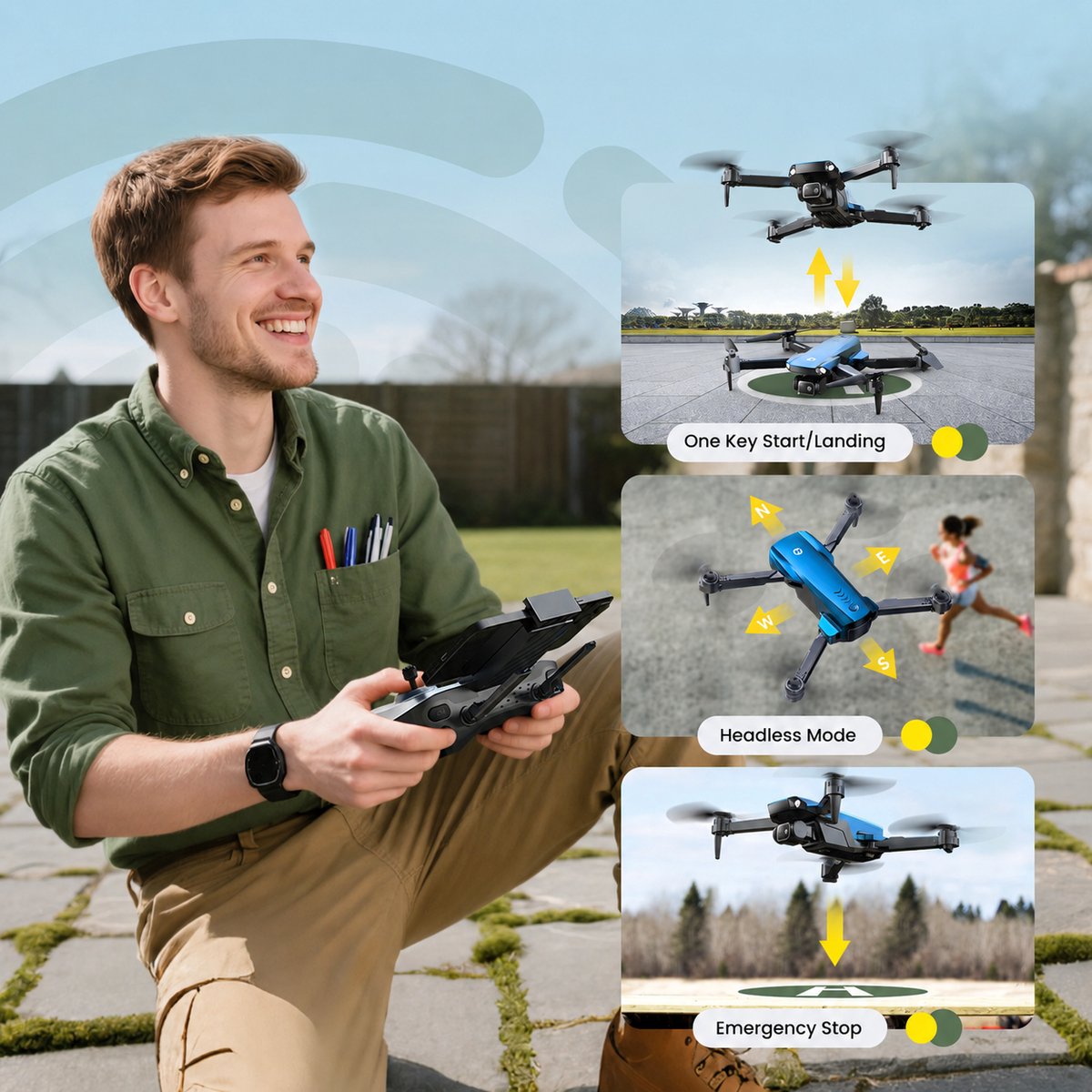 HS290 Drone met Camera - Blauw - inc 2 Accu's – foto 2