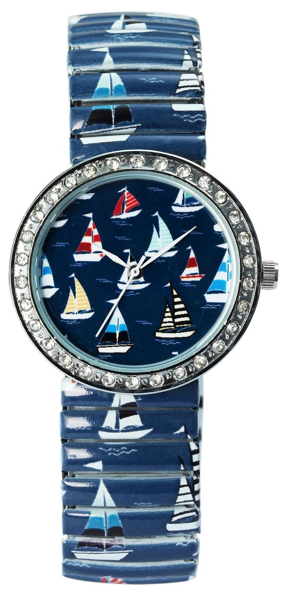 DONNA KELLY dameshorloge roestvrij staal 1700071 Dameshorloge, trekband, imitatieleer, maritiem, veelkleurig