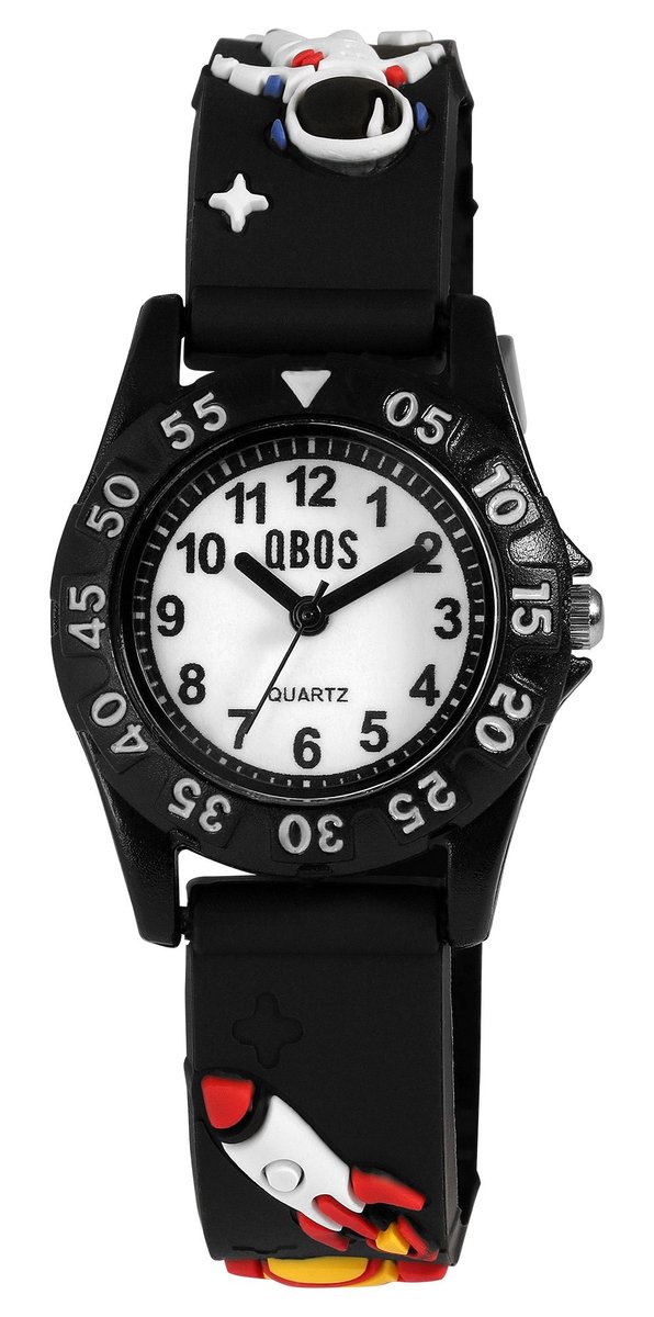 QBOS QBOS kinderhorloge van siliconen voor kinderen, ruimtevaartmotieven, goed leesbaar