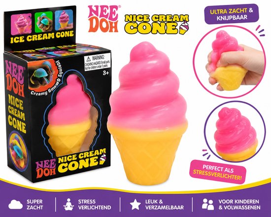NeeDoh Nice Cream Cone Squishy – Super Zachte Knijpbare Stressbal in IJsje Vorm – Fidget Speelgoed – Assorti Kleuren