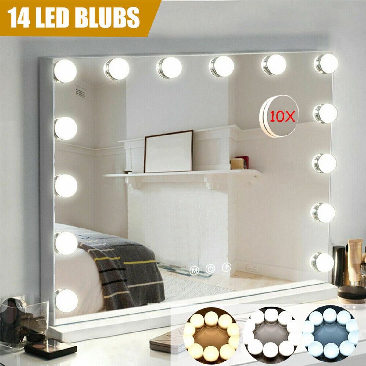 14 LED Hollywood ijdelheid make-up spiegel tafel licht spiegel licht 50x42cm
