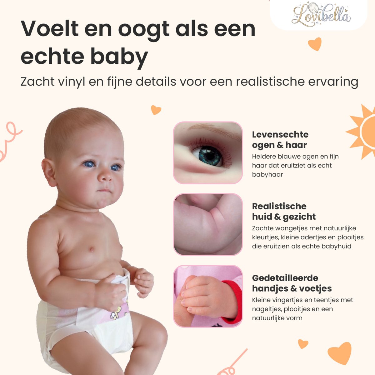 Lovibella® Elara Unicorn Levensechte Babypoppen - 1,1 Kilo - 45 CM - Reborn Baby Pop - Met Accessoires - Reborn Baby - Reborn Baby Doll - Dementie Pop - Reborn Poppen Meisje — afbeelding 3