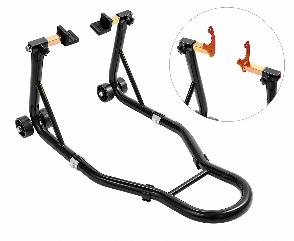 CORE Paddockstand set - Motorfiets standaard - Achterwiel of voorwiel met adapter - Montagestandaard - Draagvermogen van 385kg - U en L adapter - 78x55x35cm