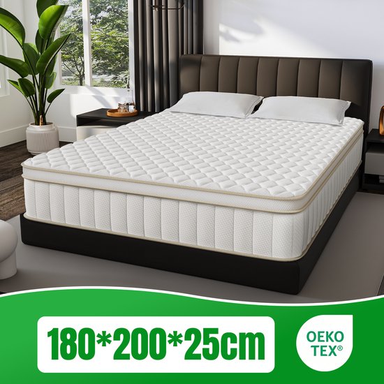 Matras 180x200 - matras 25cm dik - 7 zones - pocketvering matras - Orthopedisch - OEKO-TEX Gecertificeerd - 10 Lagen Hoogwaardige Materialen - Anti-Allergische - Tweepersoonsmatrassen - medium - Voor Kinderen en Volwassenen