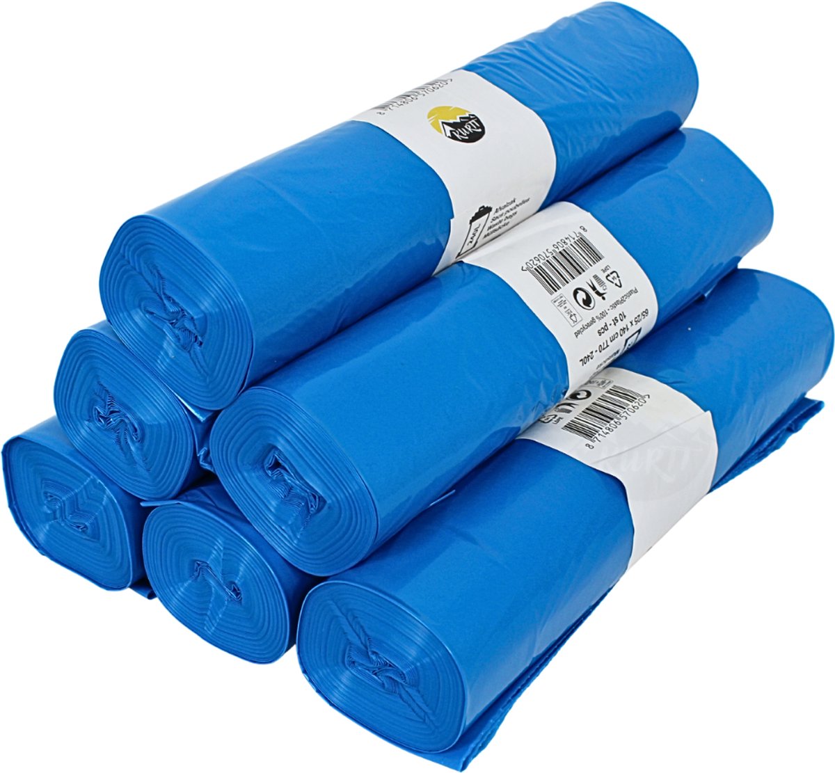 100x LDPE Afvalzakken 65/25 x 140 cm (240L) Containerzakken Blauw – Type 70 op rol