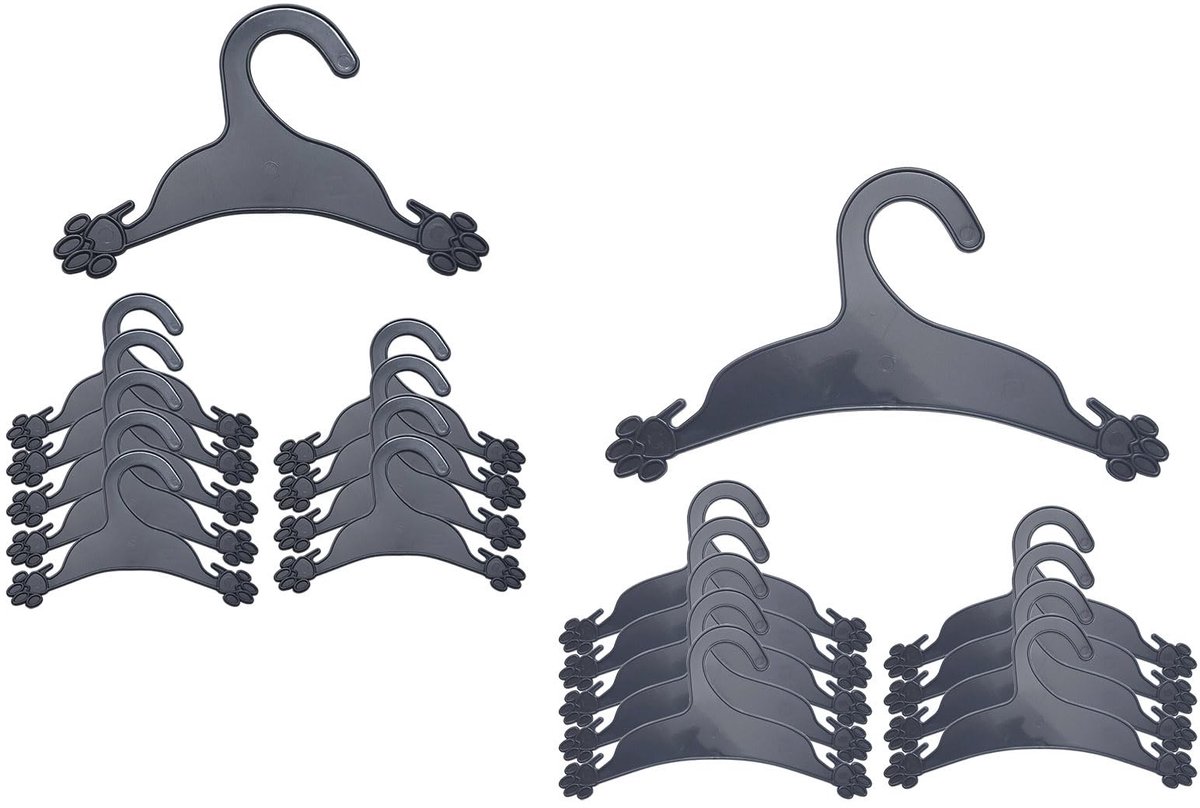 MTTproducts- Huisdier Hangers 20x - Kleerhangers Kunststof - Zwart - Hangers met Hondenpoot Print - Voor Baby Kleding - Stevig en Duurzaam