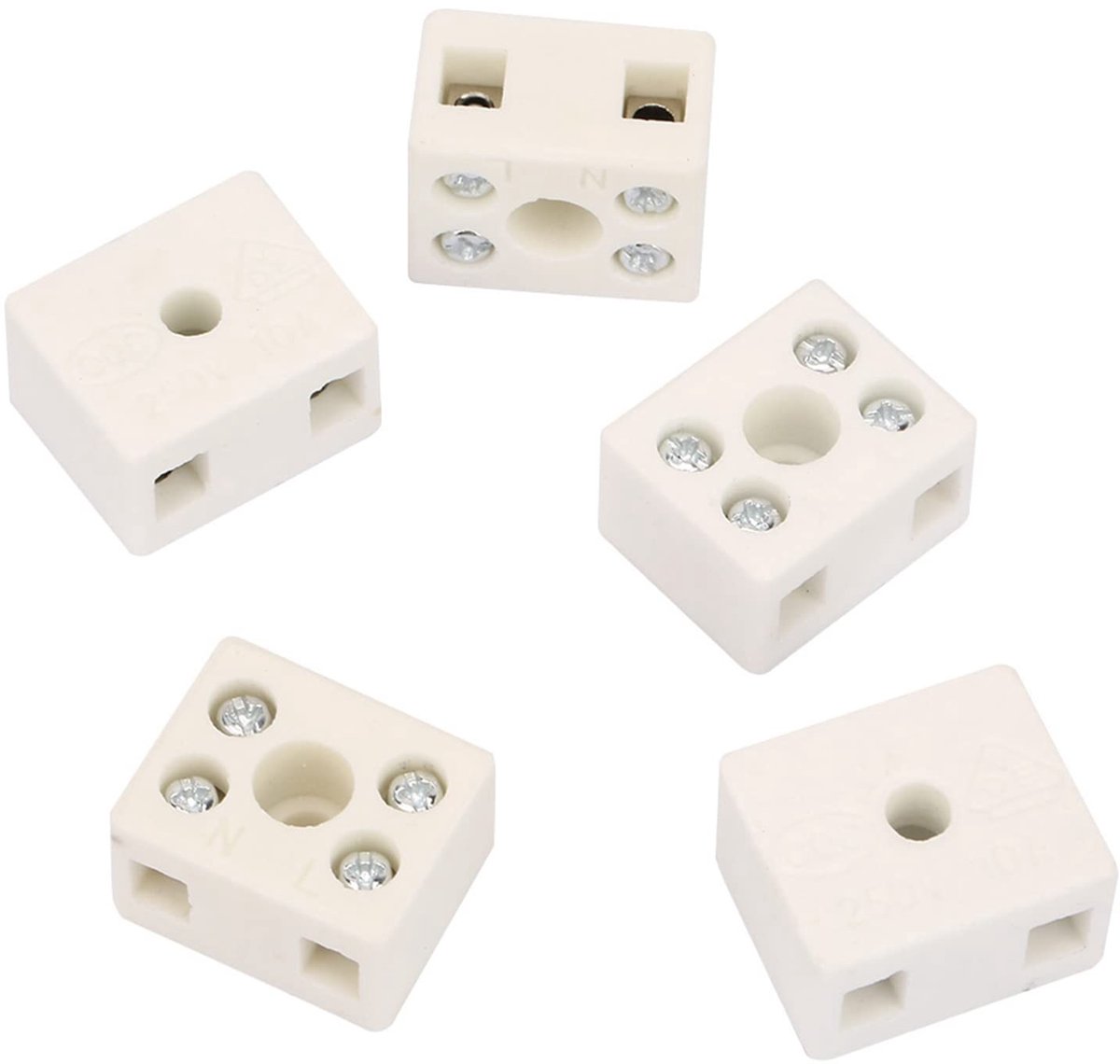 Byshayne - 5 Holes Ceramic Terminal Block - Hoge Temperatuur Connectoren - 5 Stuks - Wit - Veilig en Betrouwbaar - Geschikt voor Elektrische Kabels