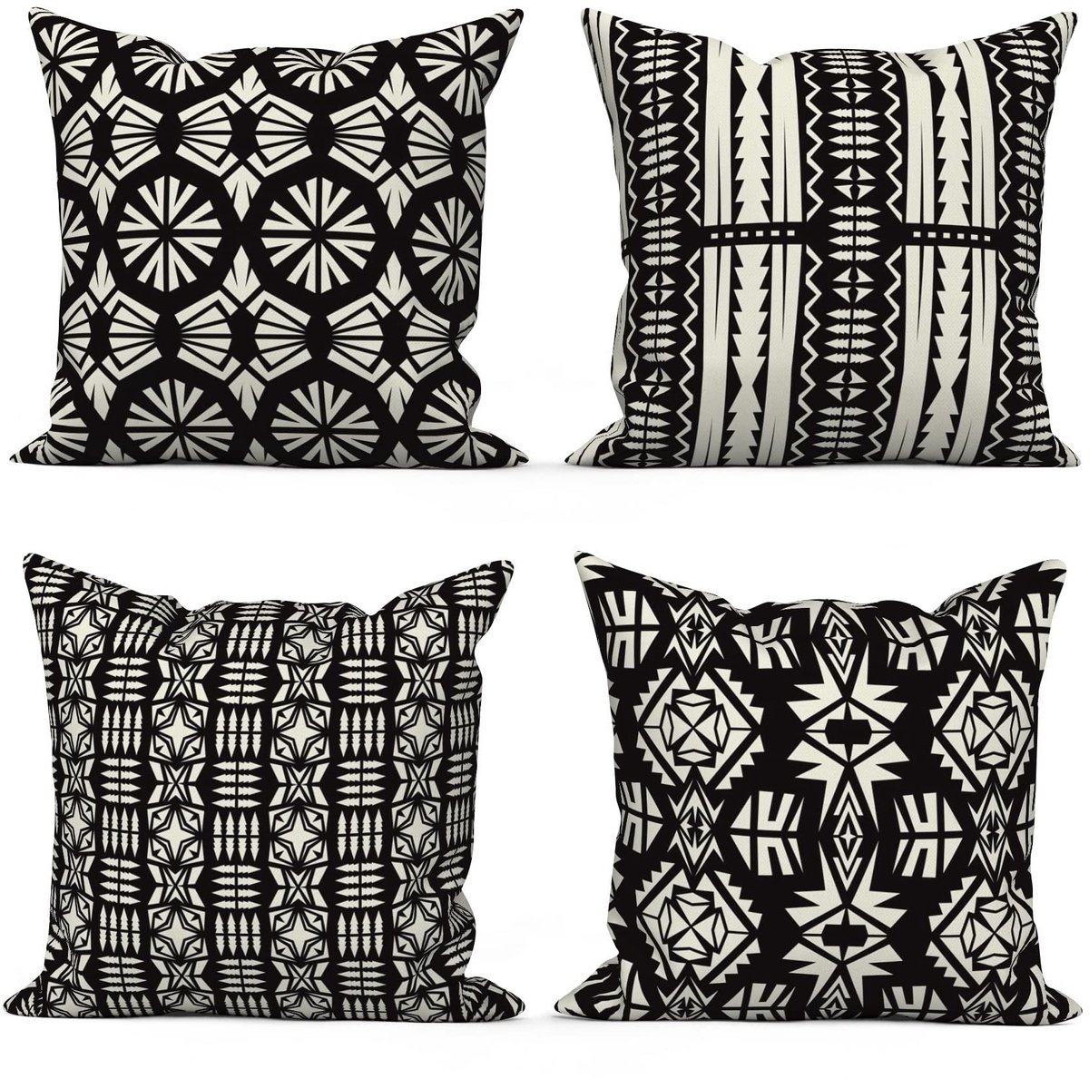 Byshayne- Sierkussen Set van 4 - 40x40 cm - Boho Geometrisch Patroon - Zwart/Wit - Wasbaar - Polyester Vlas Textiel - Decoratiekussen
