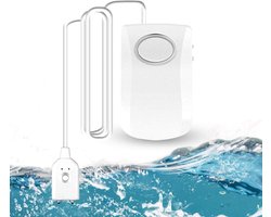 Wateralarm - met kabel - Waterleksensor - Water Lekkage Detector - Watermelder incl. batterij - Waterdetector - Lekdetectie - Lekkagemelder - Flood Lek Alarm - Overloop - Realtime monitoring - Voor keuken, kelder, garage, wasmachine - Wit
