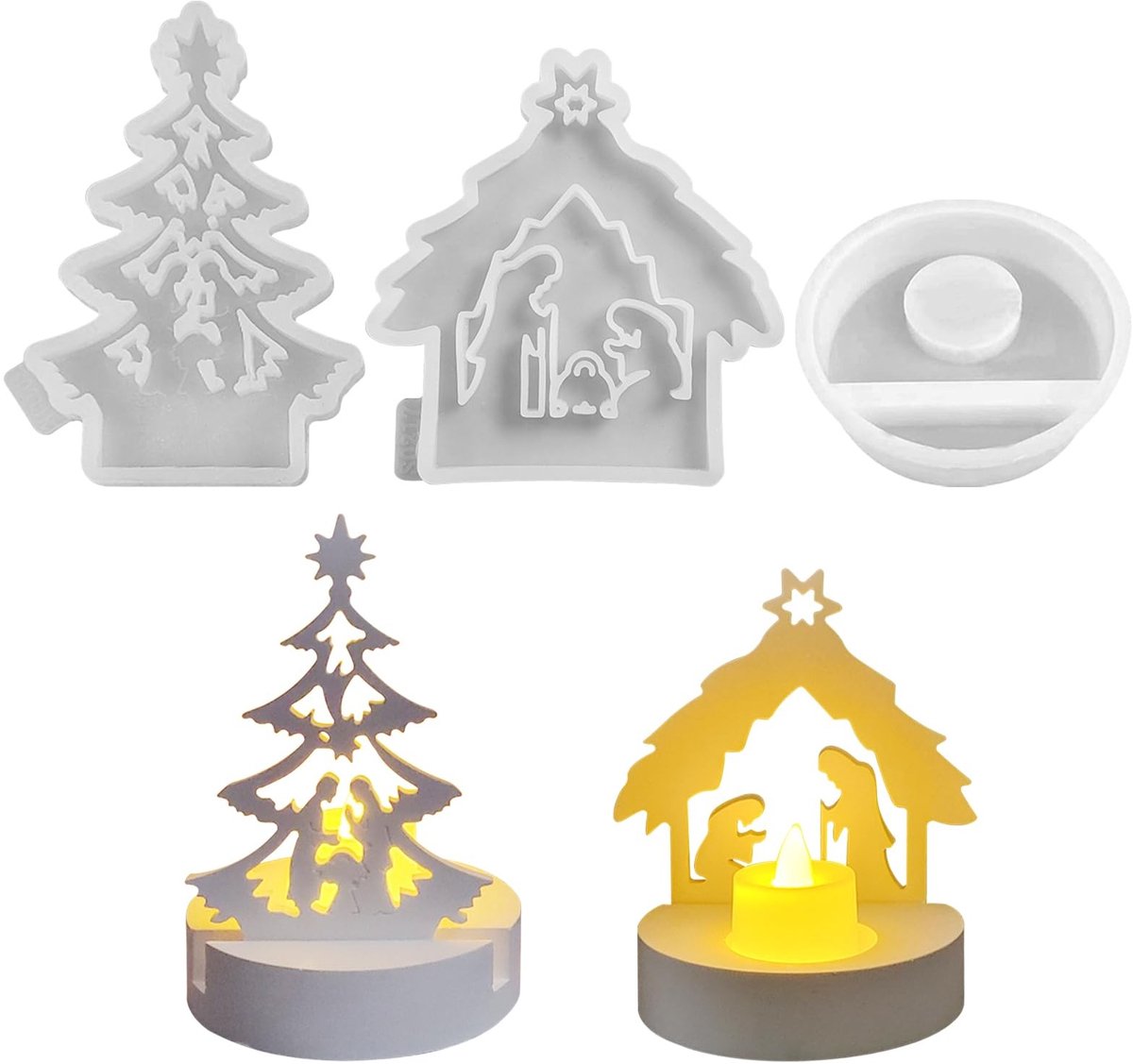 Cosensi- Gietvormen 3 Stuks - Siliconen Vormen - Kerststal/Kerstboom - Sokkel - Creatief Cadeau - Unieke Decoratie