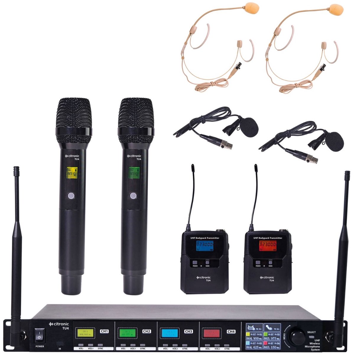 Citronic TU4-C microfoonsysteem met 2x hand en 2x headset microfoon