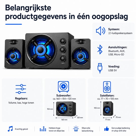 Gloovon - Luidspreker - Boekenplan Luidsprekers - Luidspreker Standaard - Luidsprekers voor PC - Bluetooth - 3.5mm Audio Kabel - Zwart van Gloovon — afbeelding 2