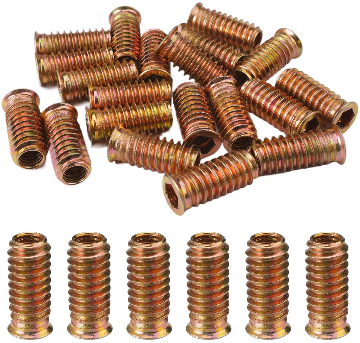 Dailygoods- Inschroefmoeren 20 stuks M8 - Schroefdraadinzetstukken - Gegalvaniseerd - Robuust en duurzaam - Houtprojecten - Corrosiebestendig - Schroefdraadinzet