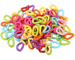 Dailygoods- C-clips Set van 100 - Plastic Vogel Speelgoed - Regenboog Ketting Links - DIY Vogelstandaards - Geschikt voor Papegaaien - Afmeting 2,2 x 1,5 cm