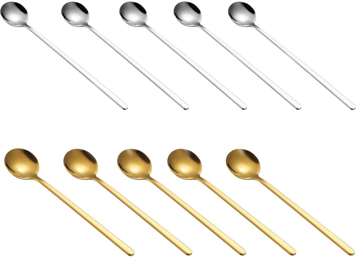 Dailygoods- Lepelset 10 Stuks - Roestvrij Stalen Koffielepels - Goud/Zilver - Vaatwasmachinebestendig - 15 cm Lange Lepel - Stijlvol en Duurzaam - Koffielepel