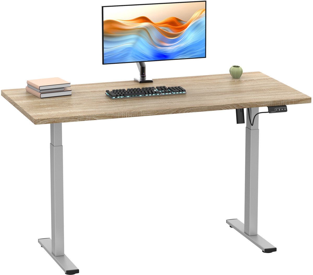 VCM Elektrisch Höhenverstellbarer Schreibtisch, 160 x 80 cm, Sitz-Steh-Schreibtisch, 71–120 cm, Bürotisch mit Stahlgestell - Lona
