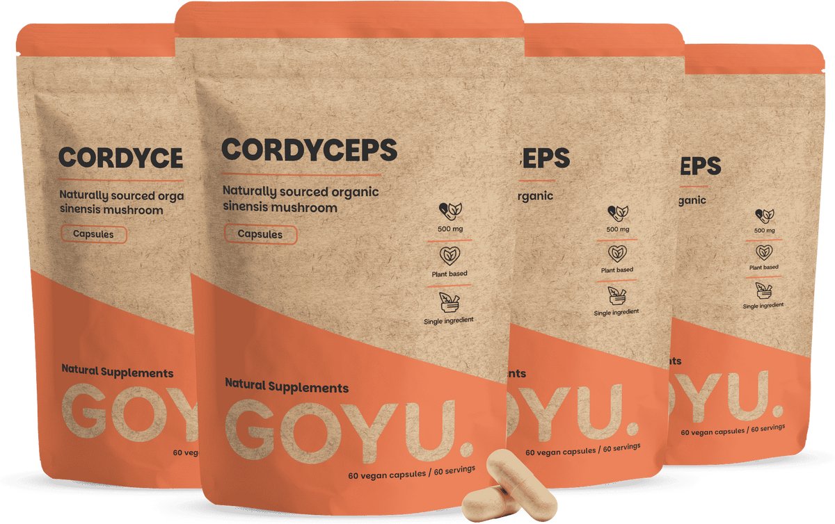 GOYU Cordyceps 1000 mg per dagdosering Biologisch Combideal 4x 60 Capsules - Paddenstoel paddenstoelen – Energie - Mushroom - Vegan - Zonder toevoegingen - Lab getest - 30 dagen voorraad per zakje -