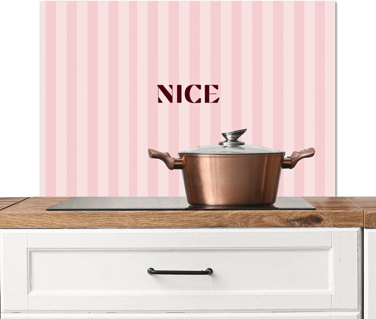 KitchenYeah Spatscherm keuken 80x55 cm Kookplaat achterwand Nice Strepen Roze Muurbeschermer Spatwand fornuis Hoogwaardig aluminium