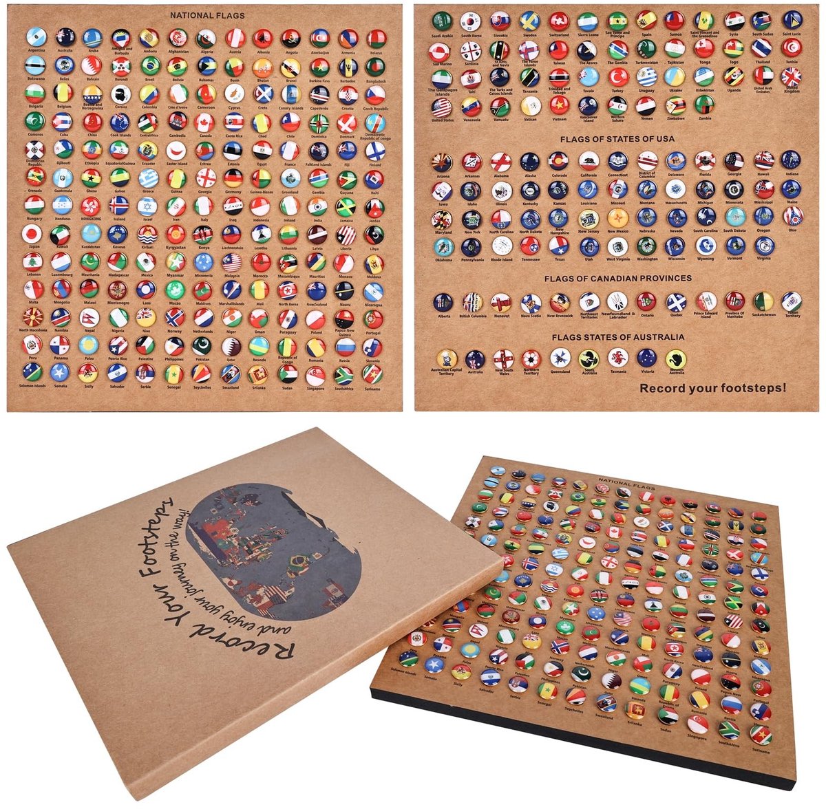 Dailygoods- Punaises 291 Stuks Nationale Vlaggen - Decoratieve Punaises - Speldjes voor Prikbord - Metalen Push Pins - DIY Creatief - Inclusief Doorzichtige Opbergdoos - Pushpins