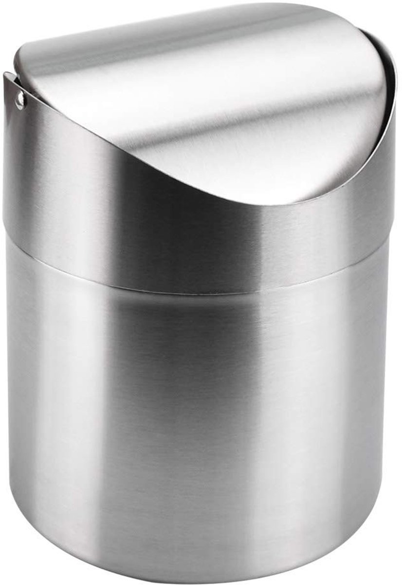 Dailygoods- Prullenbak 1,5 liter - Mini Vuilnisemmer - Tafelafvalemmer - Roestvrij Staal - Kanteldeksel - Duurzaam en Praktisch - Afvalemmer