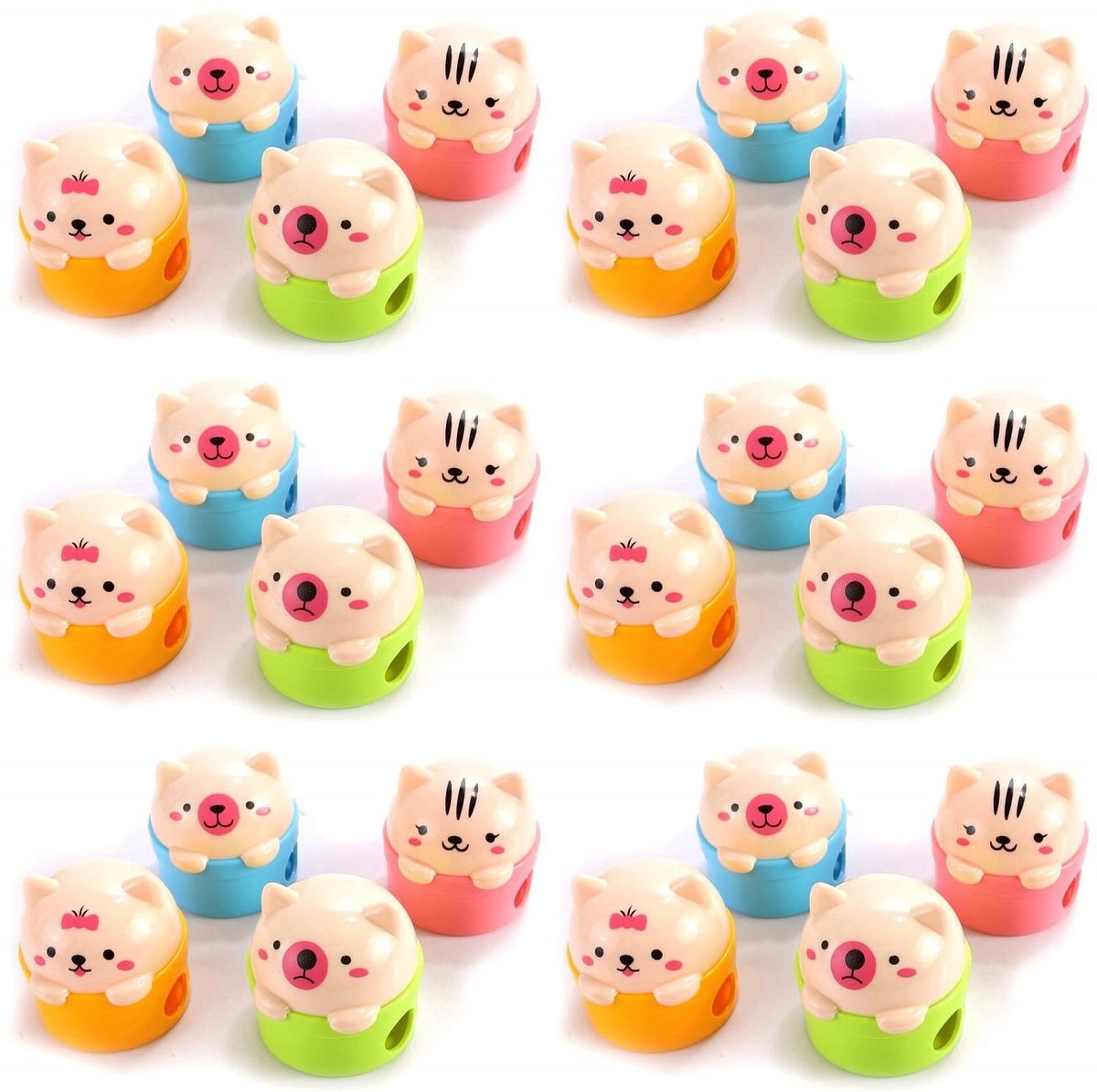 Dailygoods- Puntenslijper 24 Stuks - Dierenstijl - Dubbele Gaten - Geschikt voor Potloden - ABS-Kunststof - Afmetingen 4,5 cm - Slijper