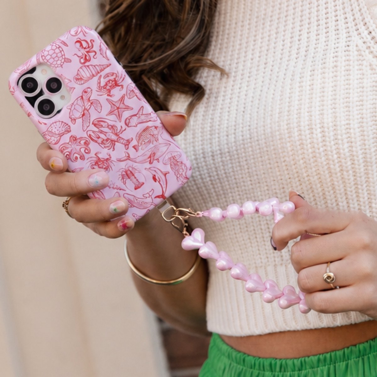 Roze Telefoonhoesje Geschikt voor iPhone 14 Pro – Zeeprint – Harde Case van PC – 4 season must haves