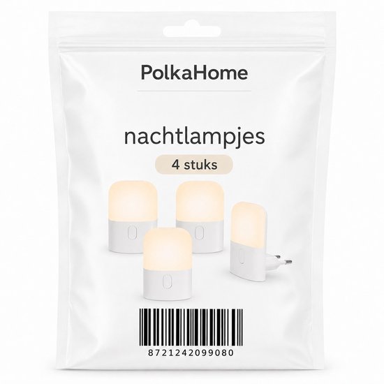 PolkaHome Nachtlampje Stopcontact 4 Stuks - Warm Wit LED Nachtlampje met Lichtsensor en 3 Helderheidsniveaus - Voor Slaapkamer, Hal en Kinderkamer van PolkaHome — afbeelding 2