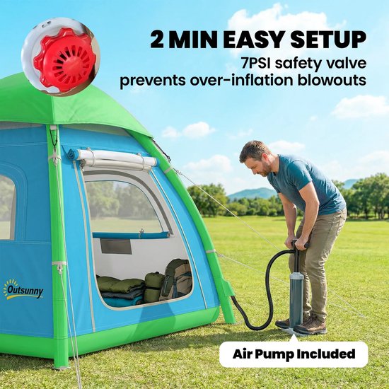Opblaasbare tent - Opblaasbare glamping tent - Waterdicht - Tot 3 personen - Lichtblauw - Camping - Tuin - Glamping - 220L x 220B x 200H cm — afbeelding 5